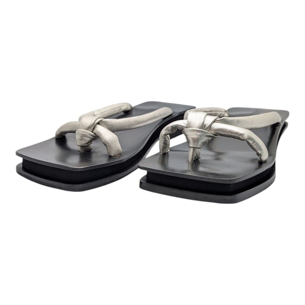 Martinez Roque Silver Sandals Flats Metallic Knot Detail Slip-On US 8.5